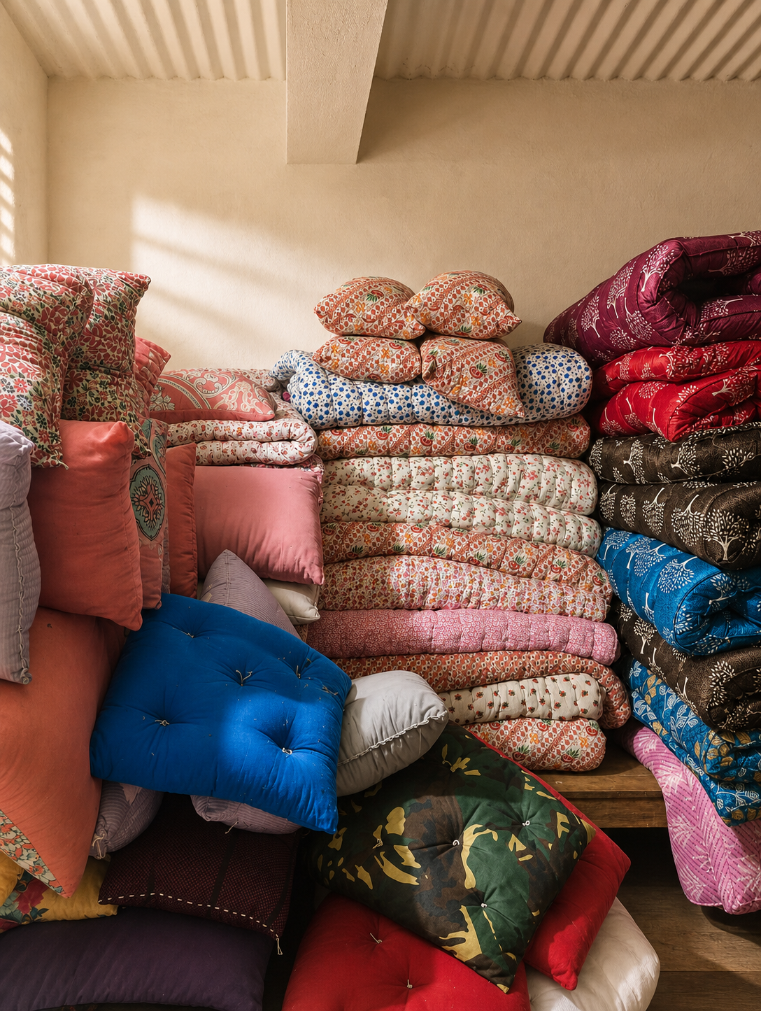 Handmade quilts and cushions at Aatarkada Stores